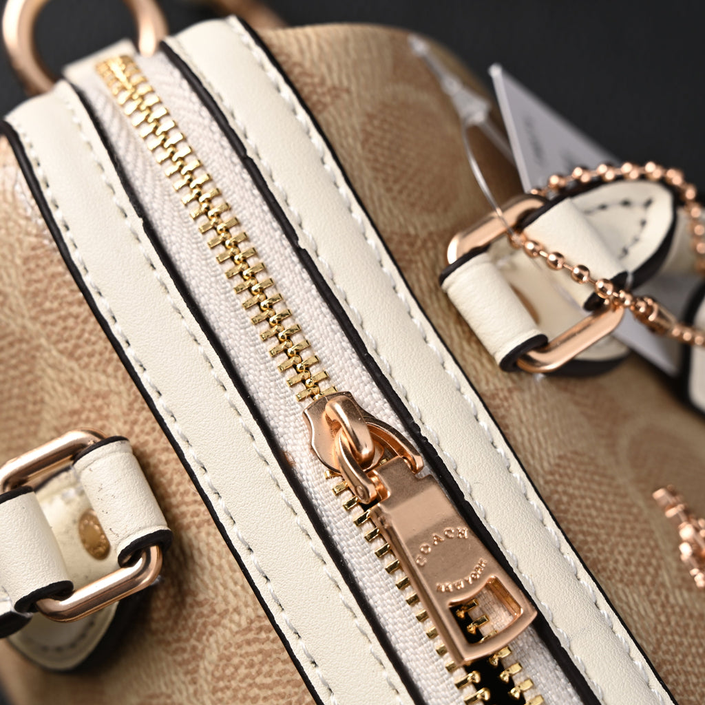 Coach Rowan Satchel – Signature Canvas Top Handle Bag with Crossbody Strap (Khaki/Chalk)