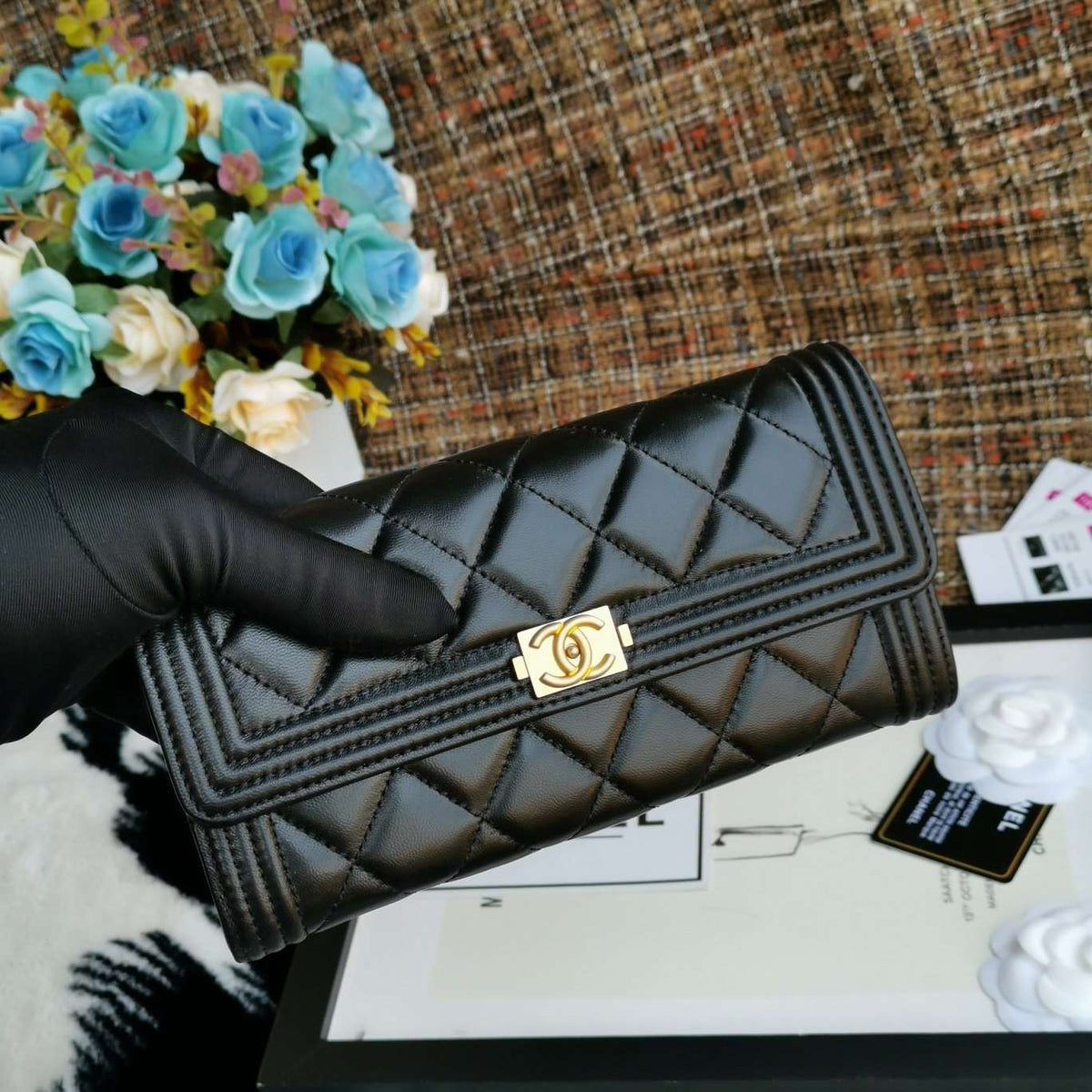 Chanel Boy Long Flap Wallet Lambskin - Black