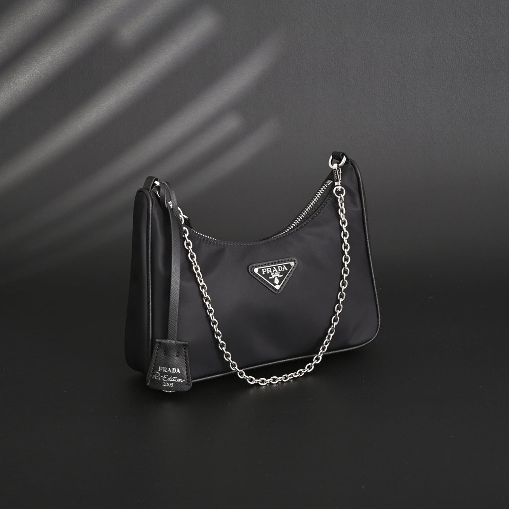 Prada Re-Edition 2005 Nylon Shoulder Bag – Black - Black with Silver-Tone Hardware