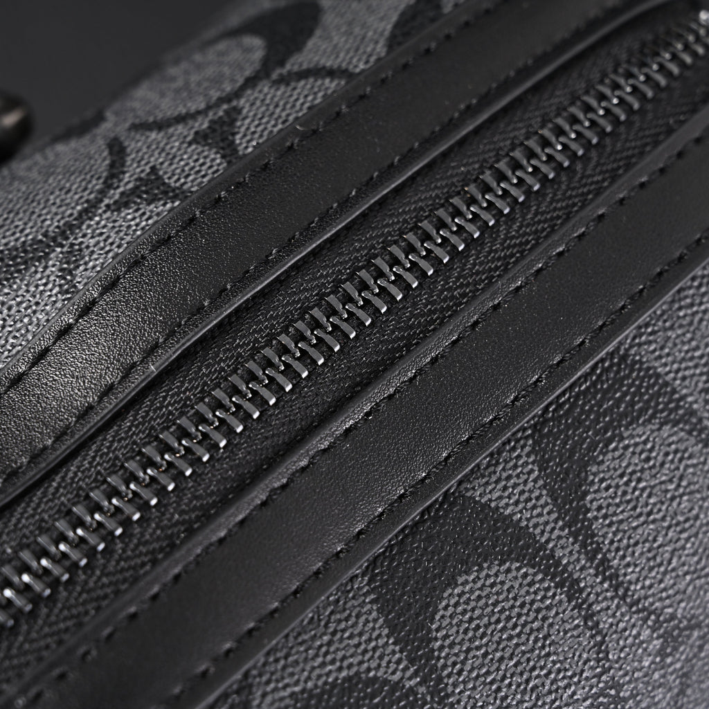Coach Signature Duffel Bag – Black Monogram Canvas with Leather Trim