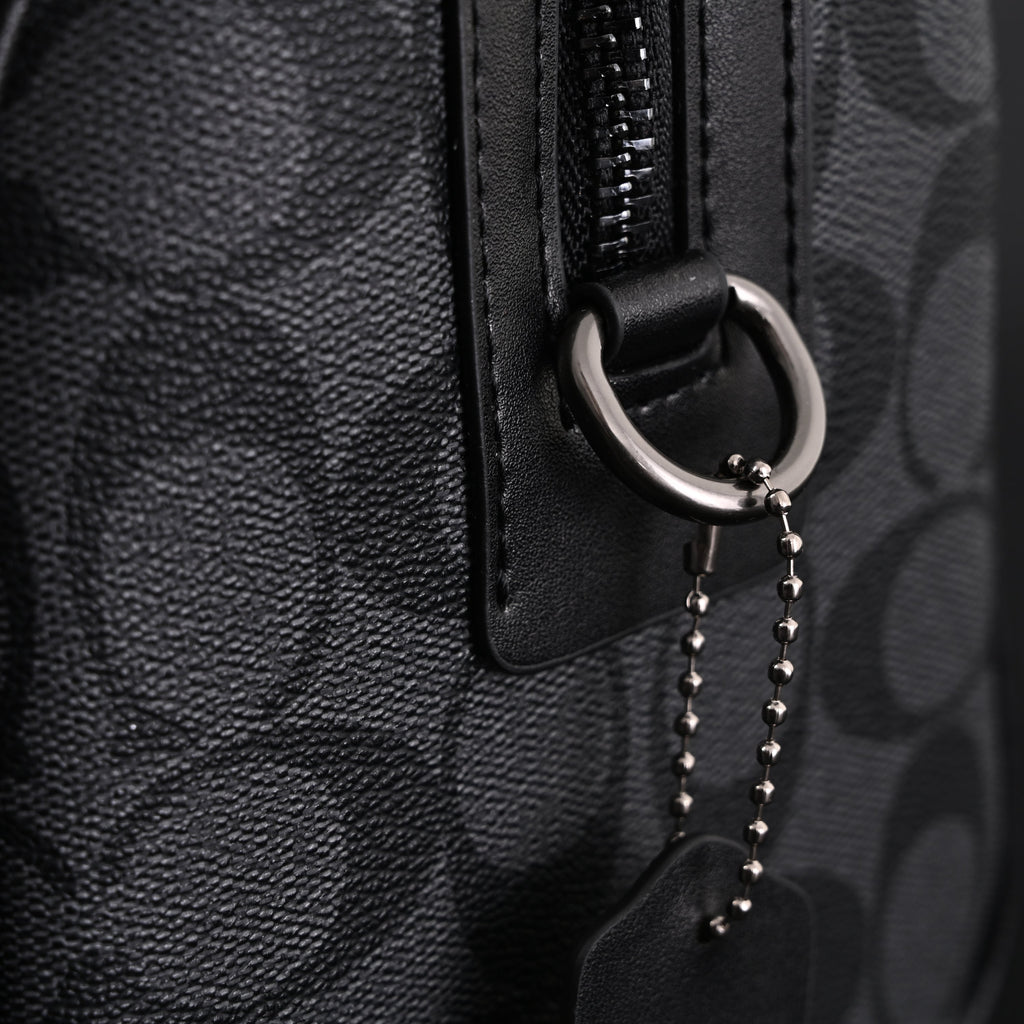 Coach Signature Duffel Bag – Black Monogram Canvas with Leather Trim