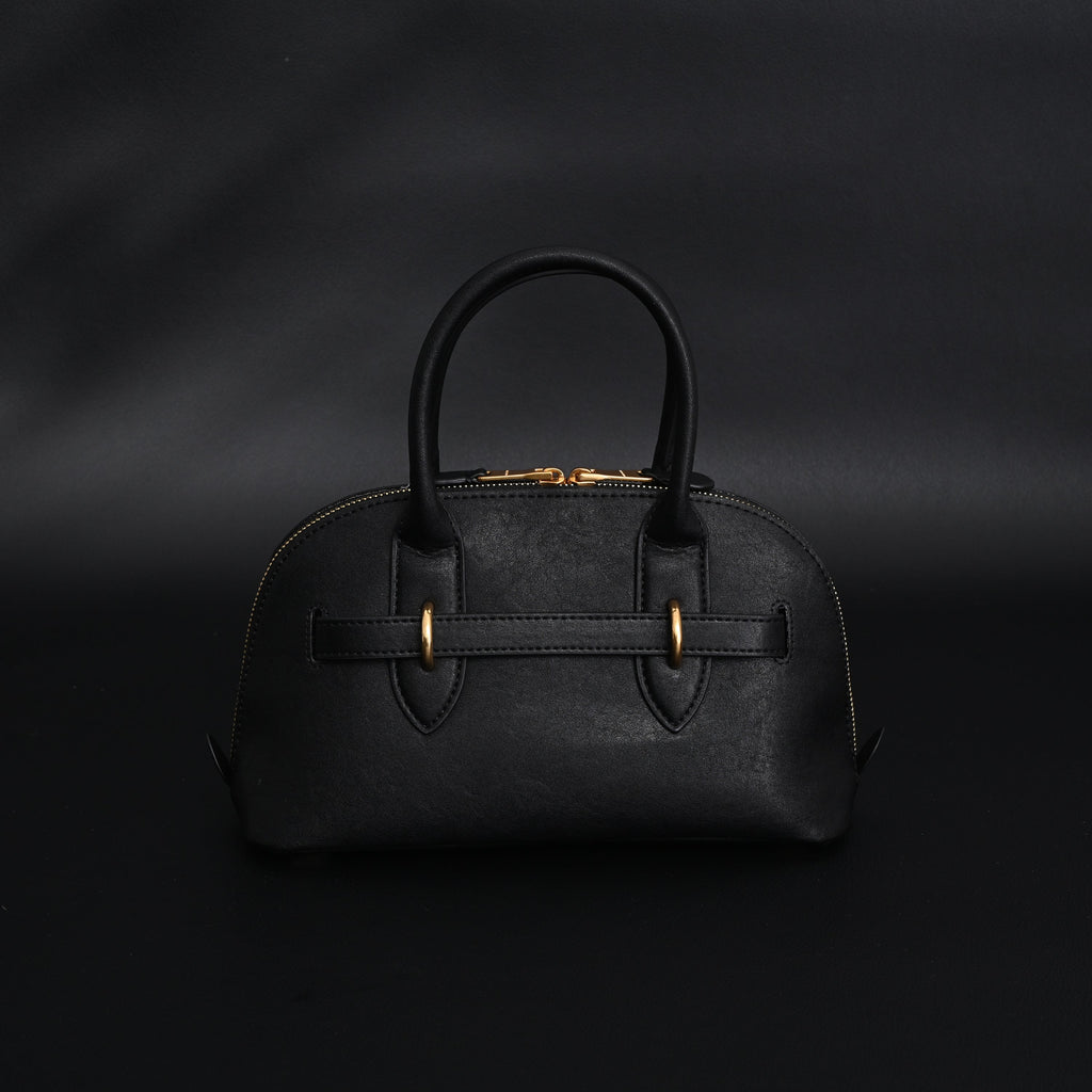 Miu Miu Black Leather Satchel Bag – Medium Structured Tote - Black with Gold-Tone Accents