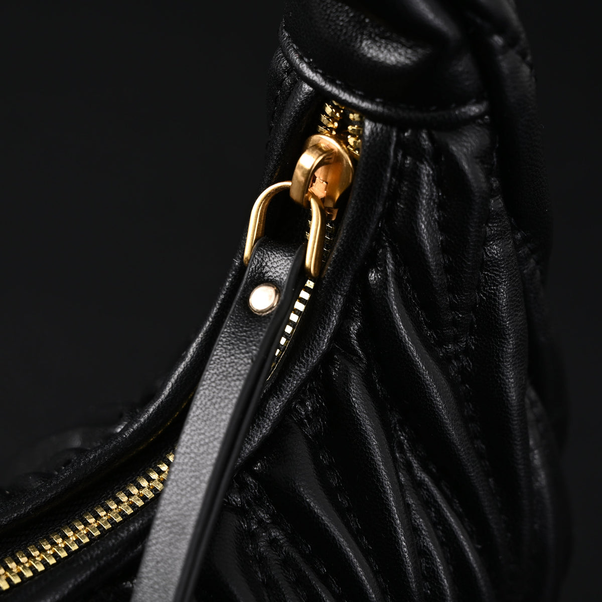 Miu Miu Matelassé Leather Hobo Bag – Black with Gold Hardware - Classic Black