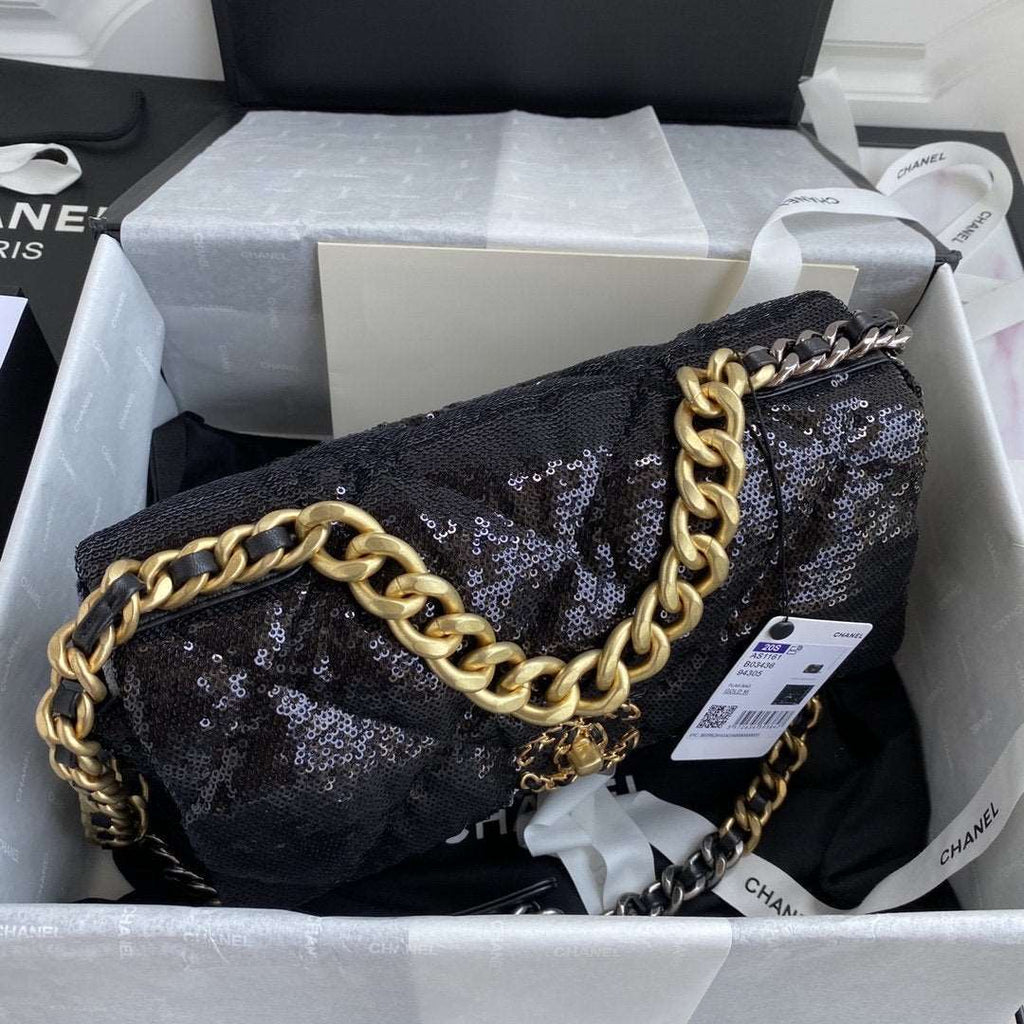 Chanel 19 Sequin Flap Bag Black