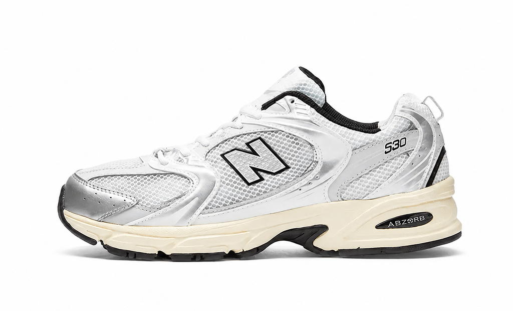 New Balance 530 white background hero — aftermath-nb530-530-silver-cream