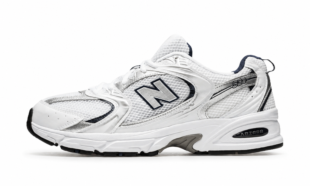New Balance 530 white background hero — aftermath-nb530-530-white-grey-navy