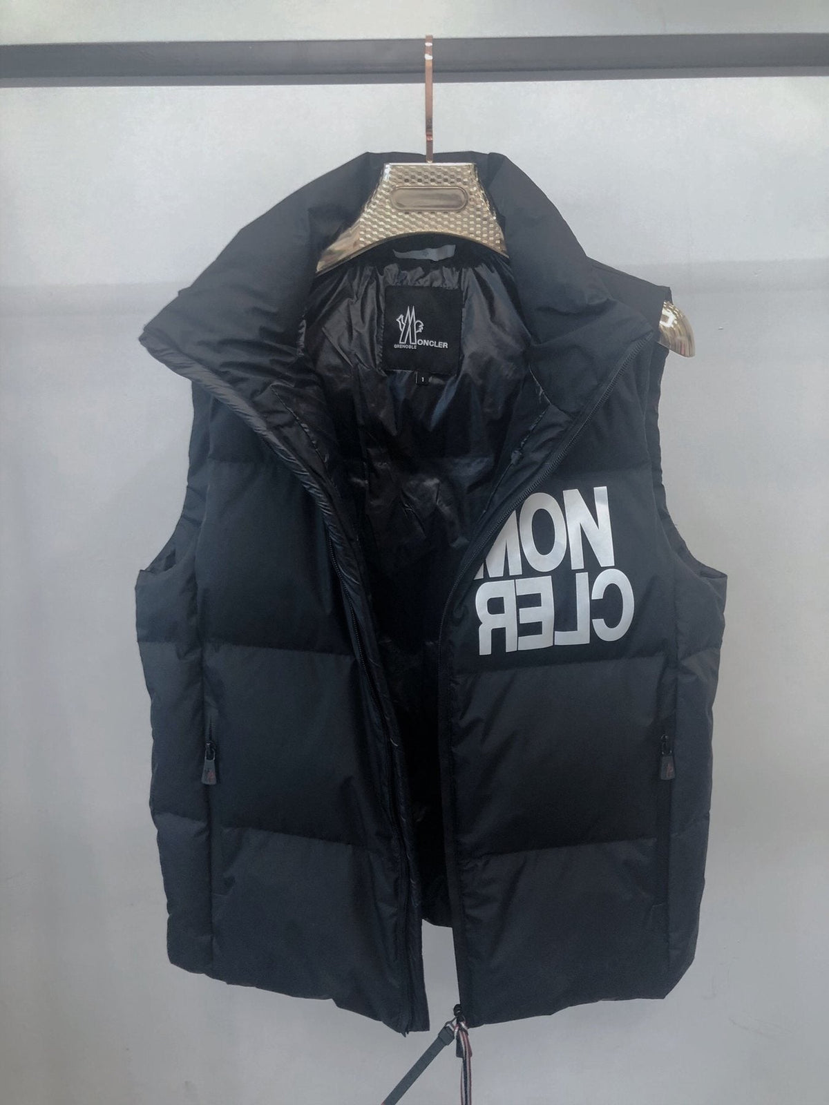 Moncler Black Quilted Down Vest — detail