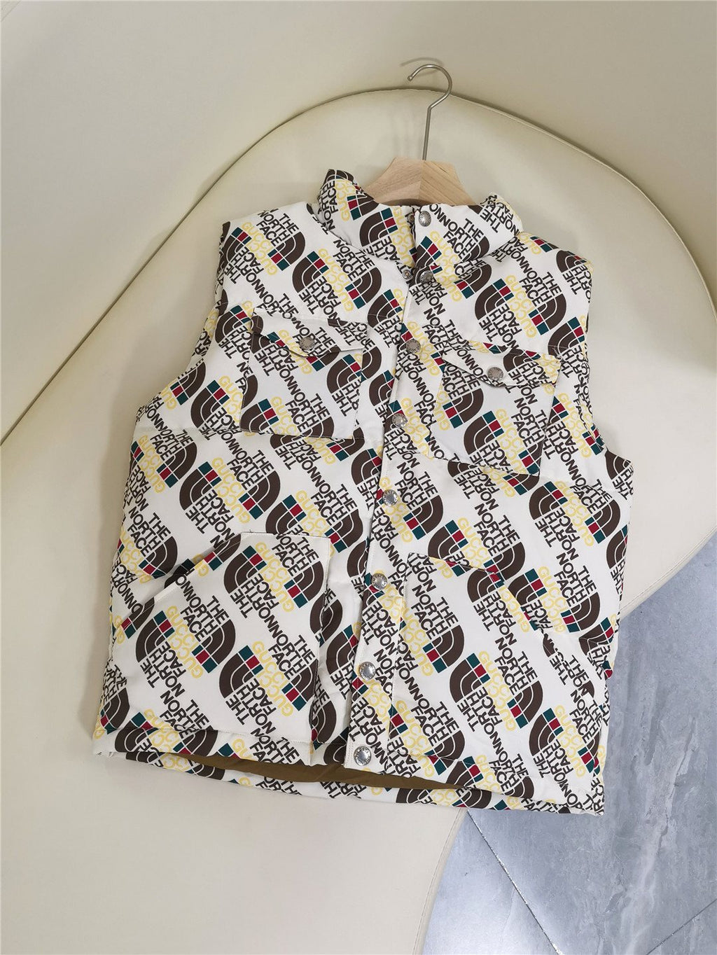 GUCCI White Logo-Print Hooded Padded Vest — front