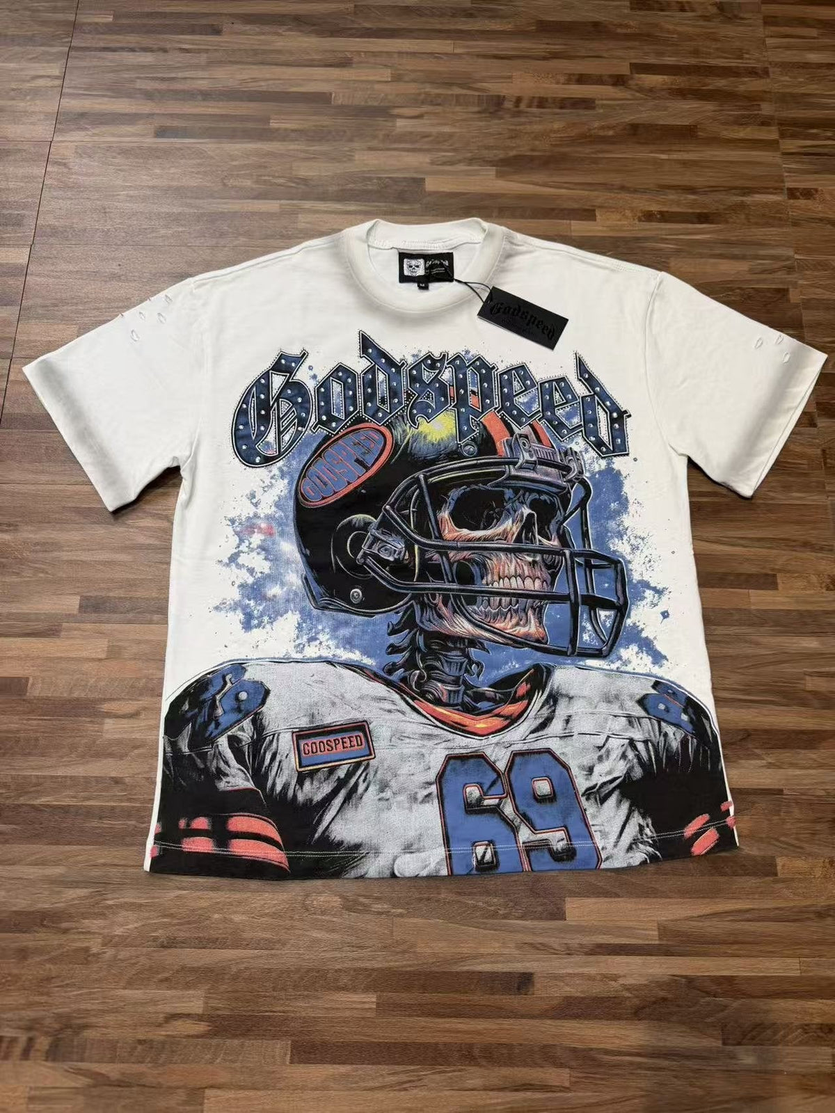 Godspeed Football Skull Graphic T-Shirt — front