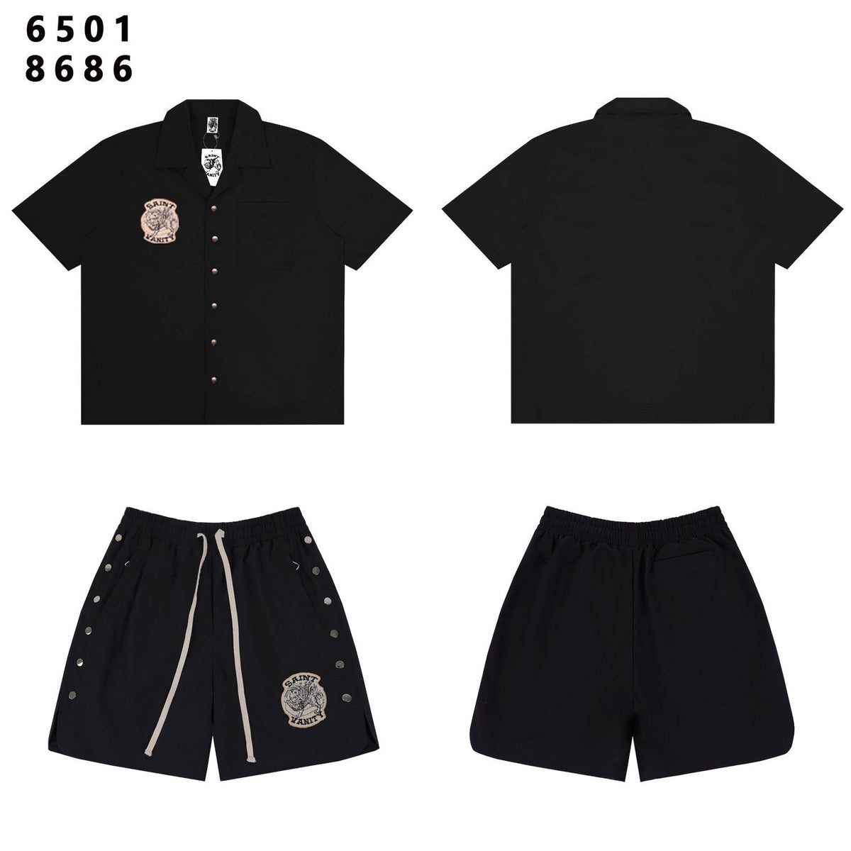 SAINT Vanity Patch Short-Sleeve Shirt & Snap-Side Shorts Set — front