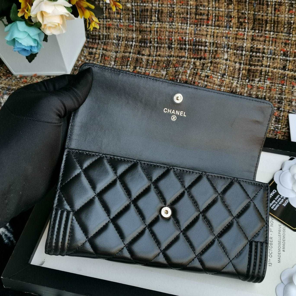 Chanel Boy Long Flap Wallet Lambskin - Black