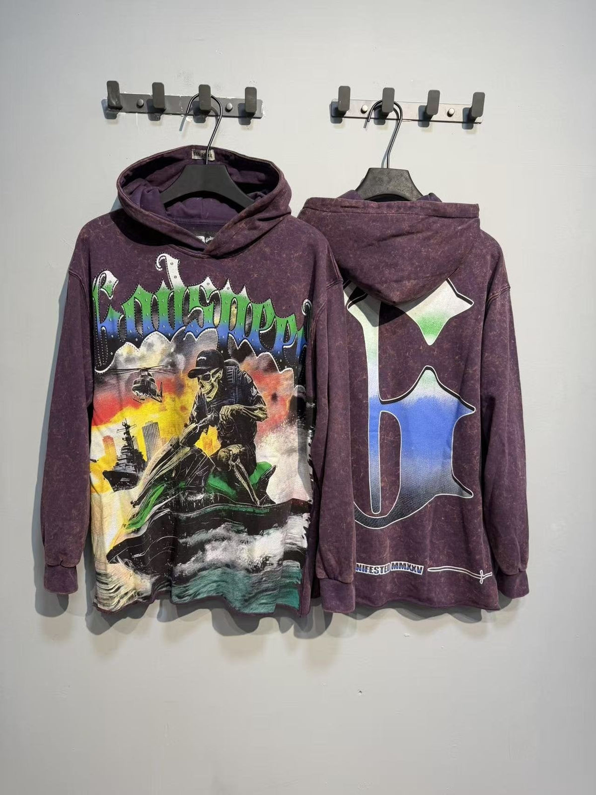 Godspeed Jet Ski Graphic Acid-Wash Hoodie — context