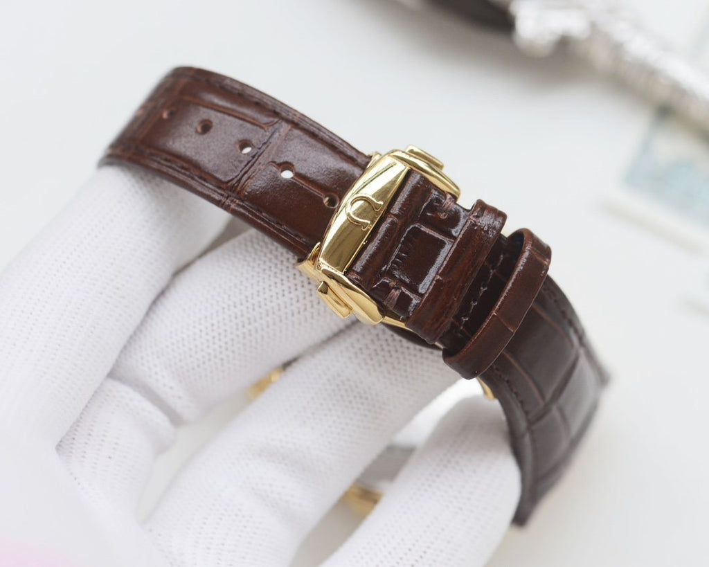 Omega Brown Gold Dial Strap Watch — detail