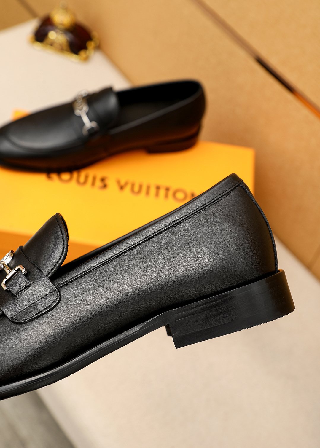 Louis Vuitton Black Leather Loafers — detail
