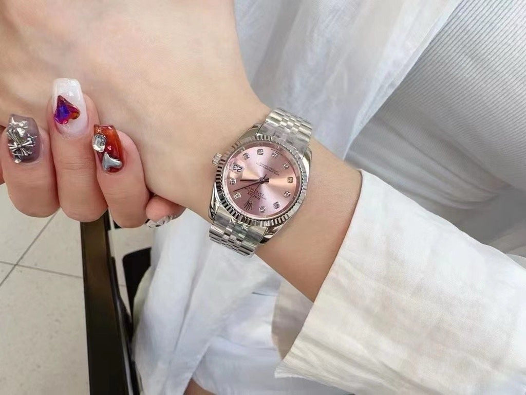 Rolex Pink Dial Silver Bracelet Watch — model