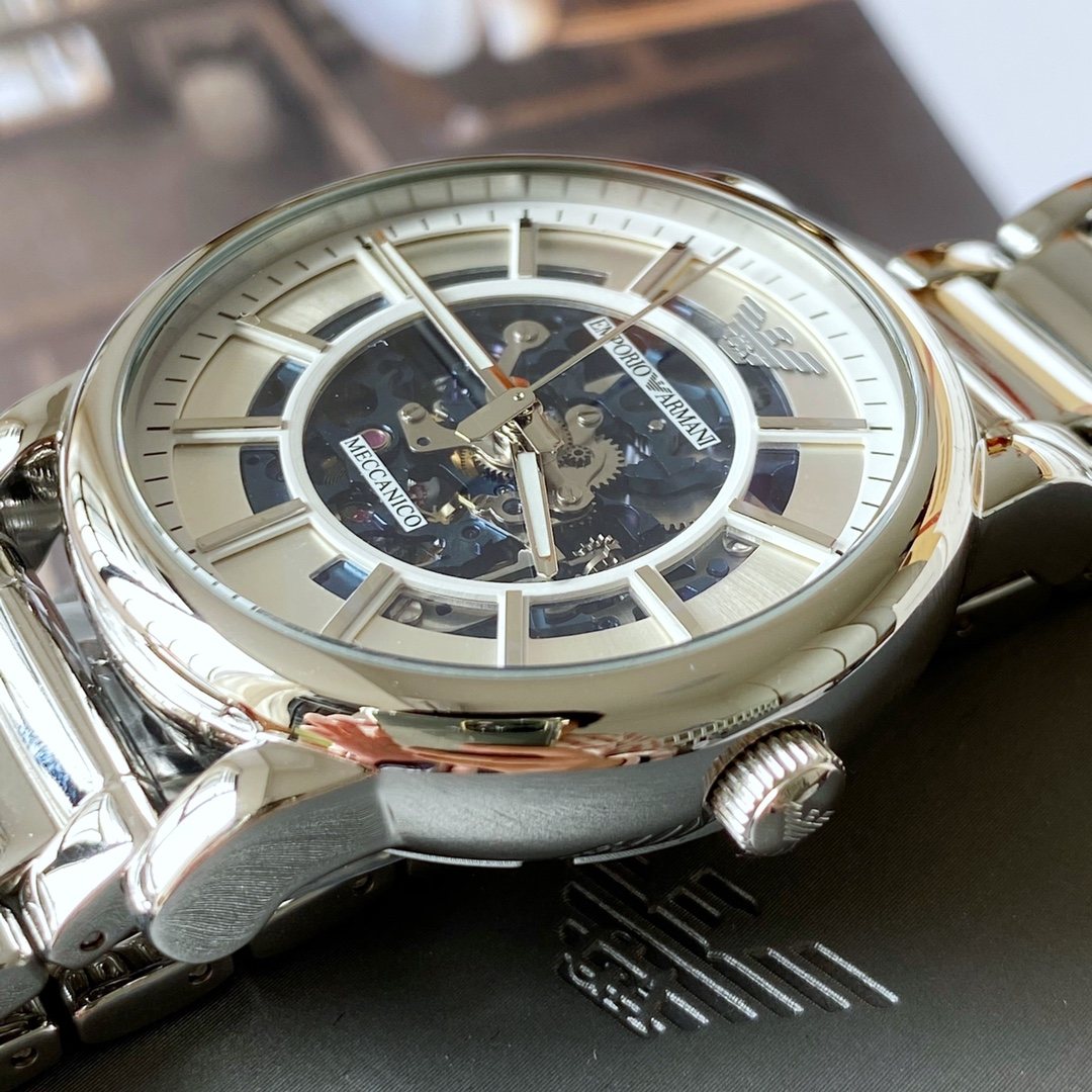 EMPORIO ARMANI Blue Skeleton Dial Watch — front