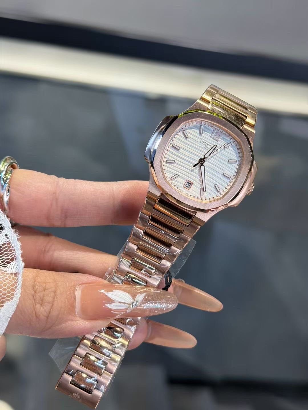 Patek Philippe White Dial Rose Gold Watch — front