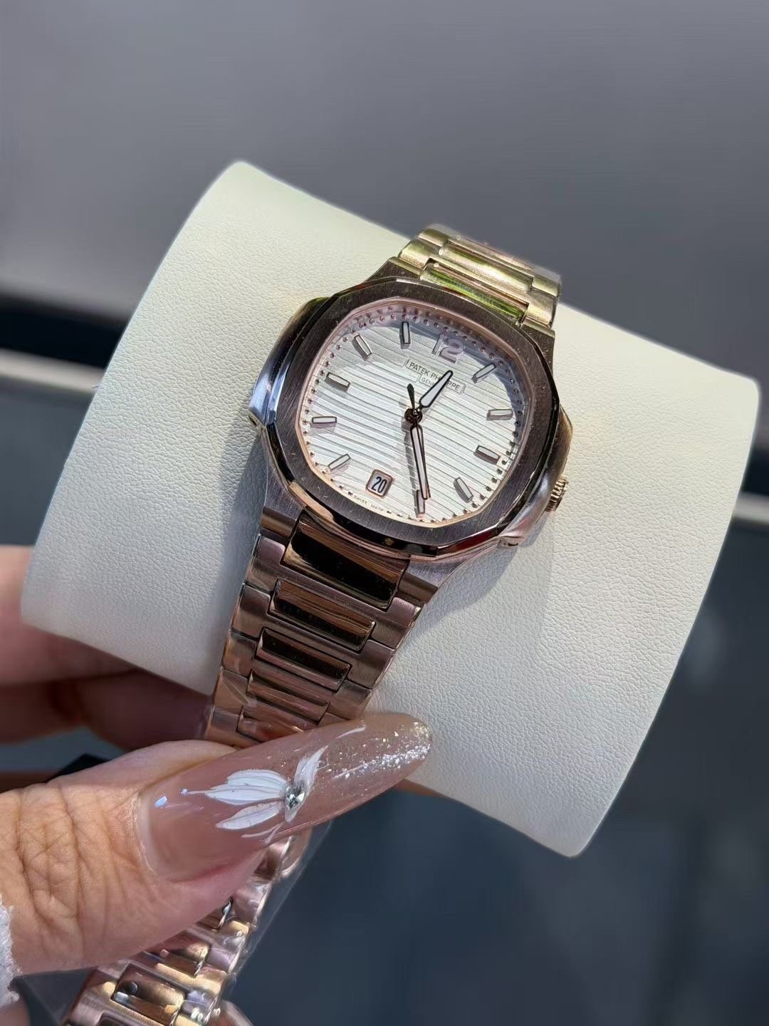 Patek Philippe White Dial Rose Gold Watch — front