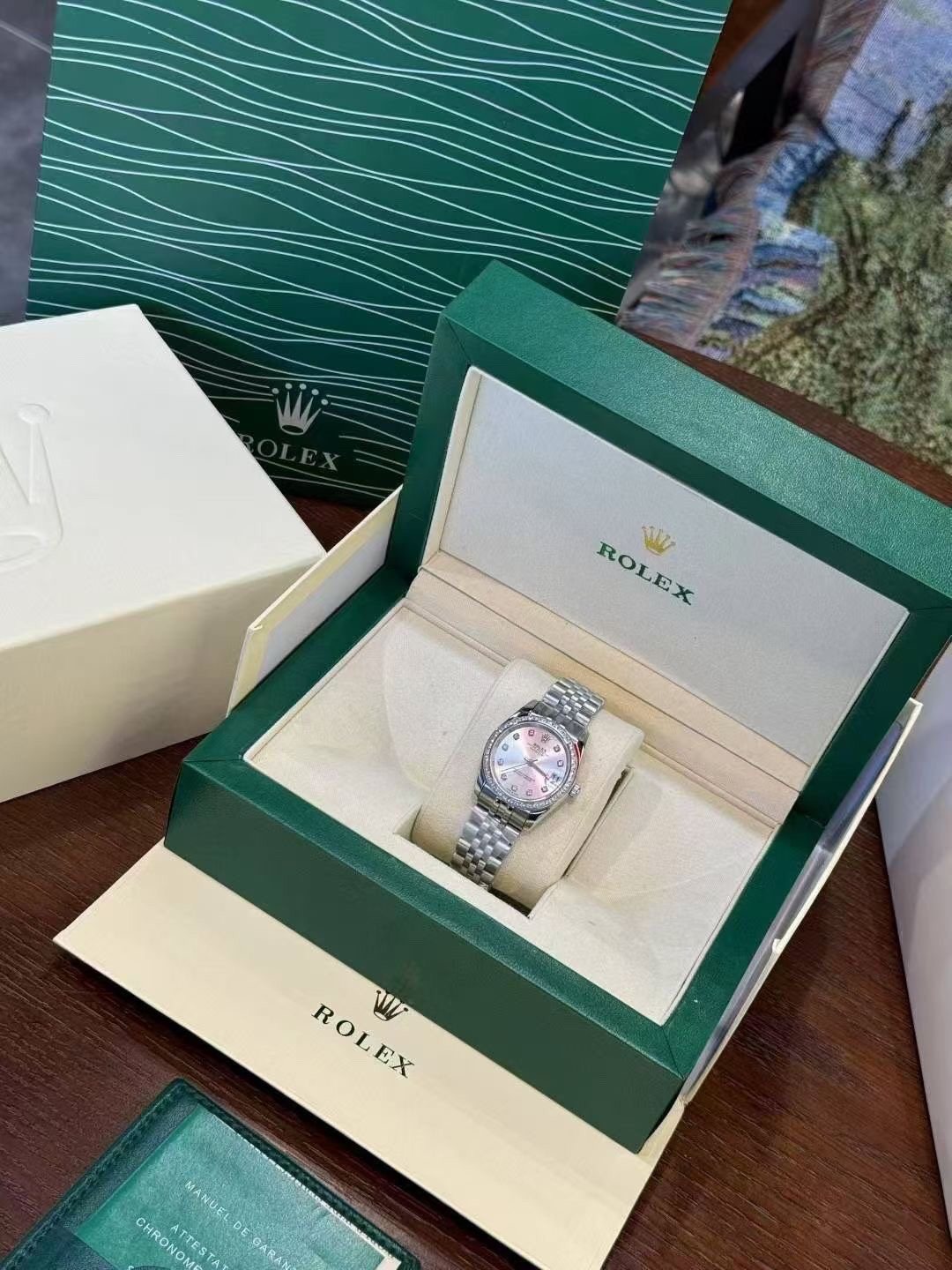Rolex Iridescent Dial Metal Bracelet Watch — front