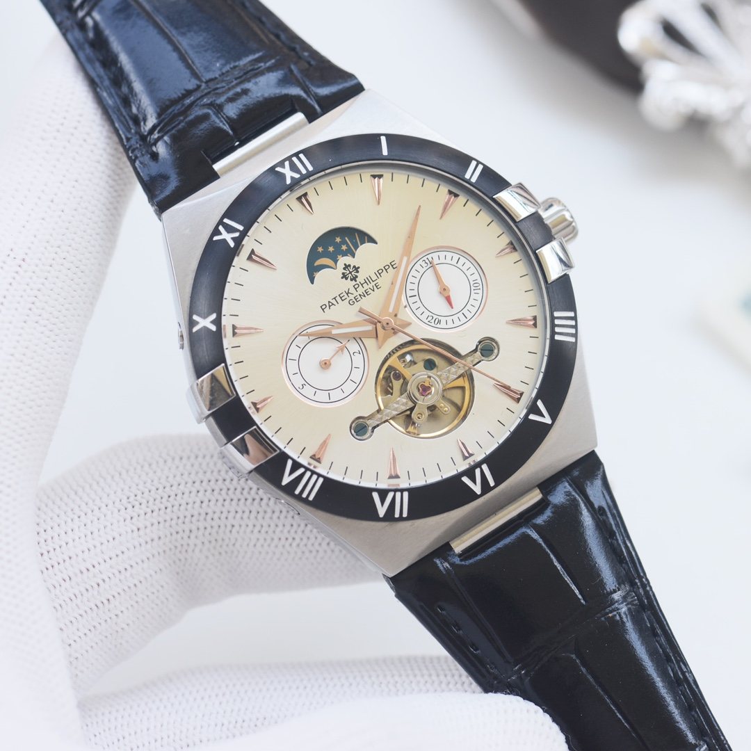 Patek Philippe Blue Silver Leather Strap Watch — hero