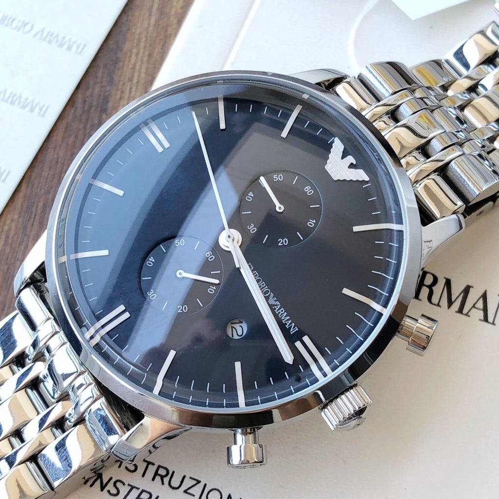 EMPORIO ARMANI Black Dial Silver Bracelet Watch — hero