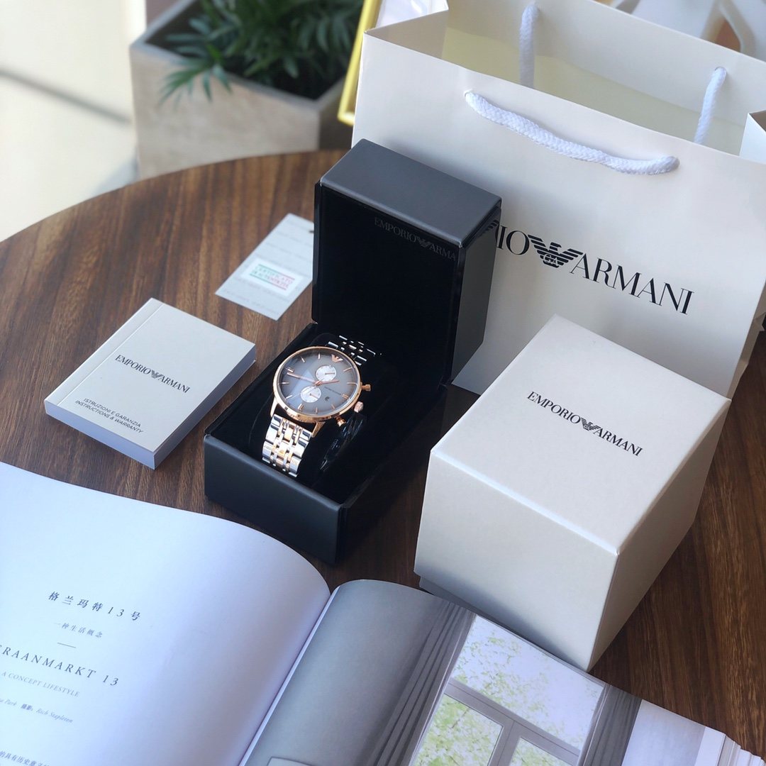 EMPORIO ARMANI Gray Dial Two-Tone Watch — front