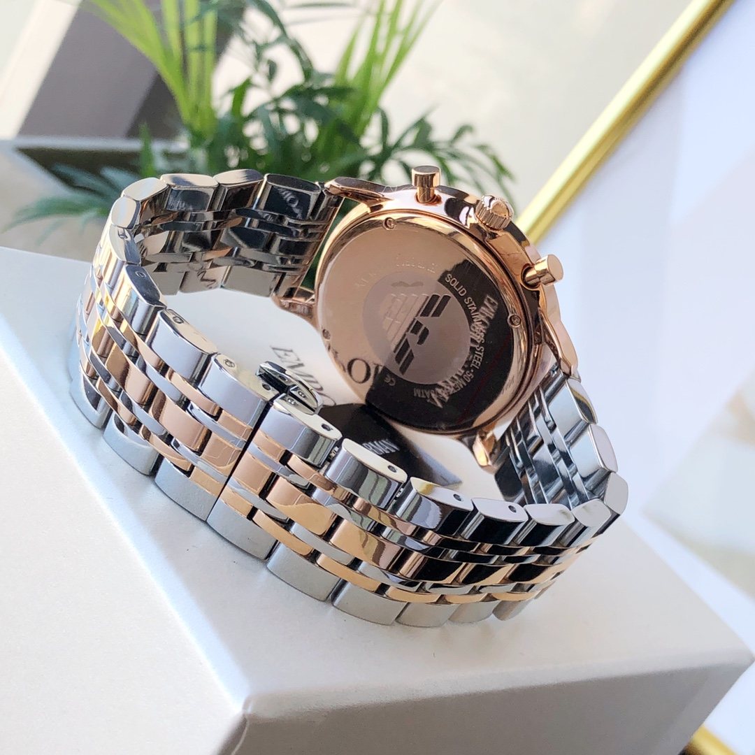 EMPORIO ARMANI Gray Dial Two-Tone Watch — back