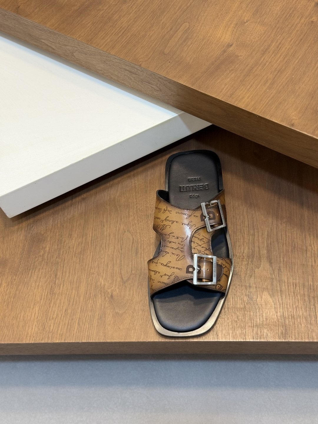 Berluti Patterned Buckle Slide Sandals — front