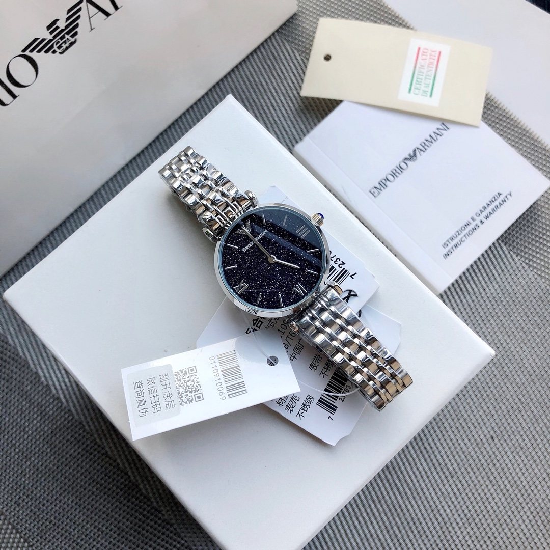 EMPORIO ARMANI Blue Dial Two-Tone Watch — front