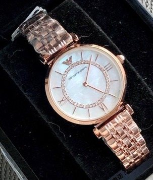 Armani Rose Gold White Dial Watch — front