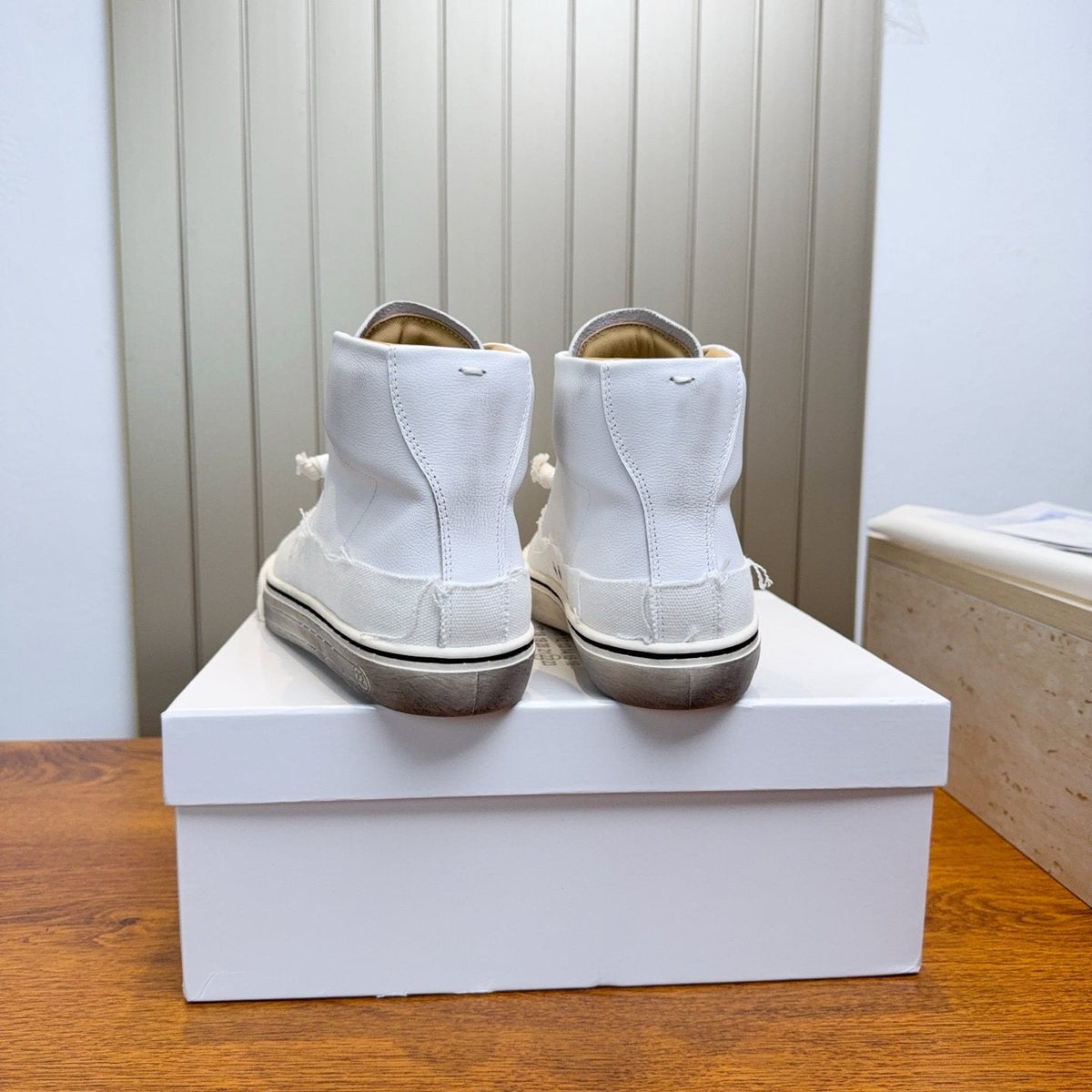 Maison Margiela White High-Top Lace-Up Sneakers — back