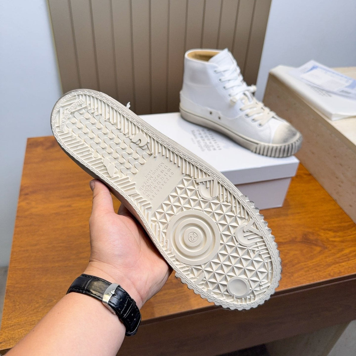 Maison Margiela White High-Top Lace-Up Sneakers — detail