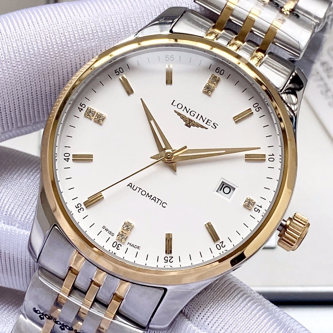 Longines Two Tone Silver White Dial Bracelet Watch — detail