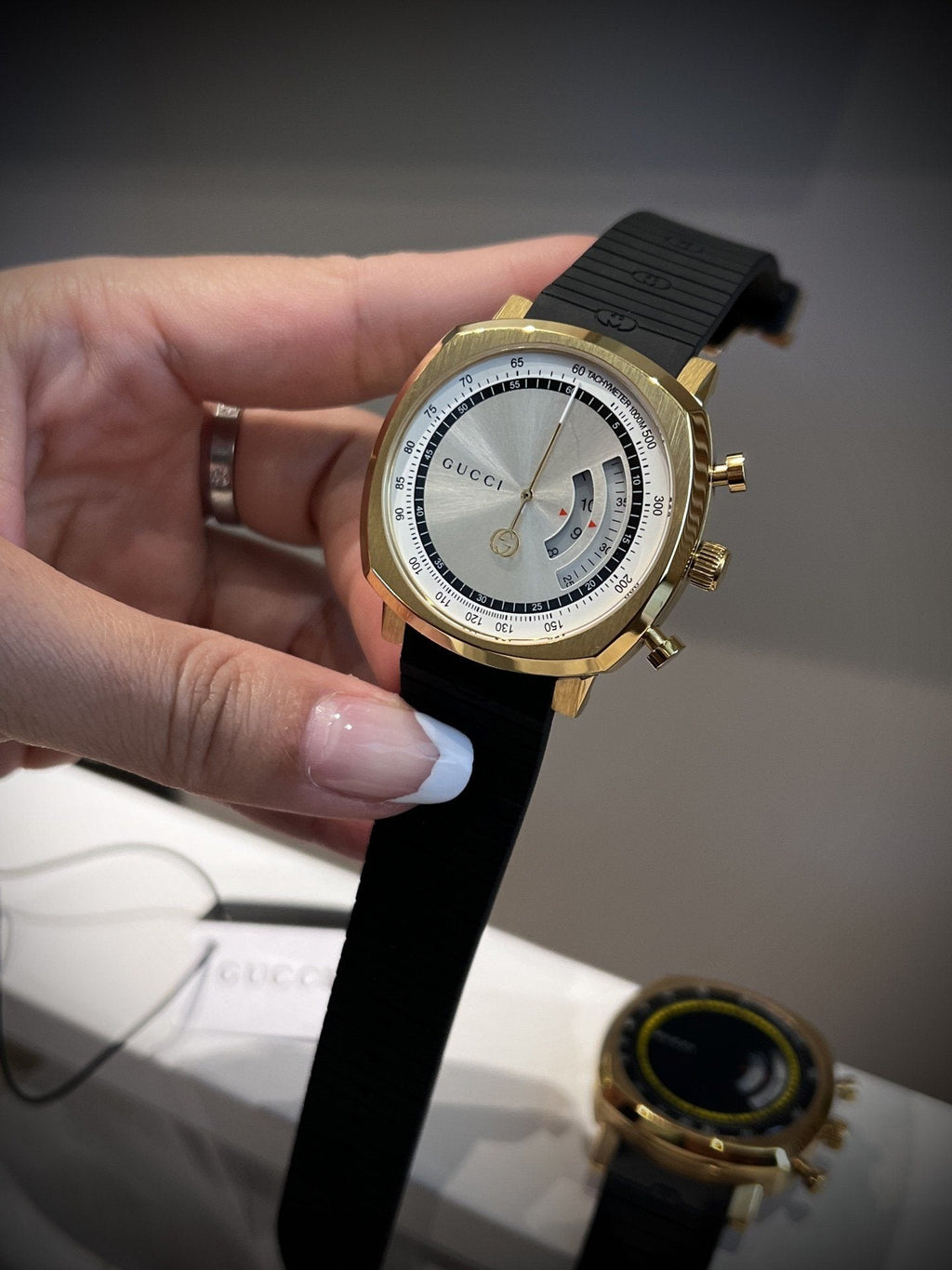 Gucci Gold Black White Dial Strap Watch — hero