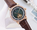 Patek Philippe Brown Rose Gold Green Dial Leather Strap Watch — hero