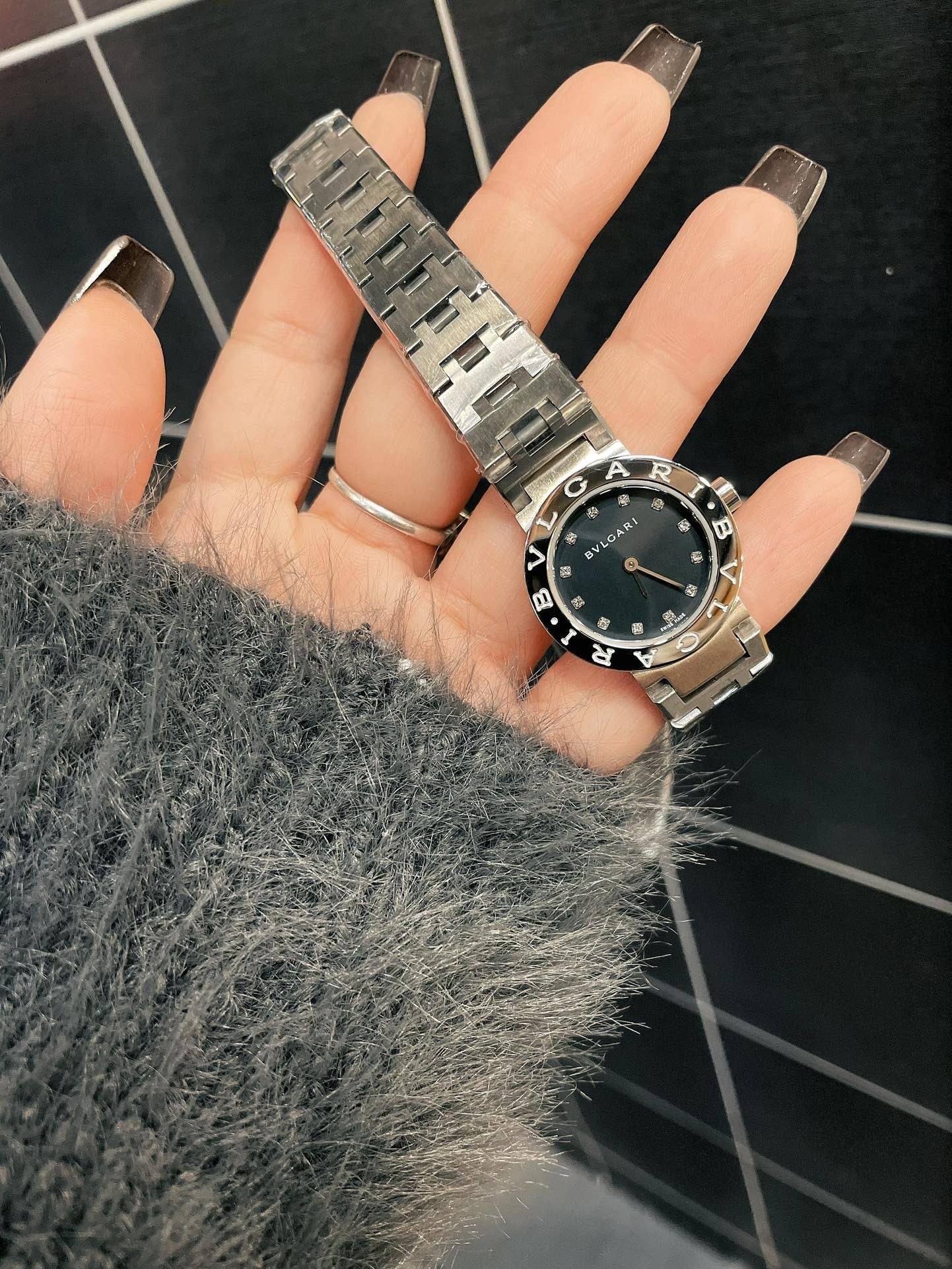 Bvlgari Black Dial Silver-Tone Bracelet Watch — hero