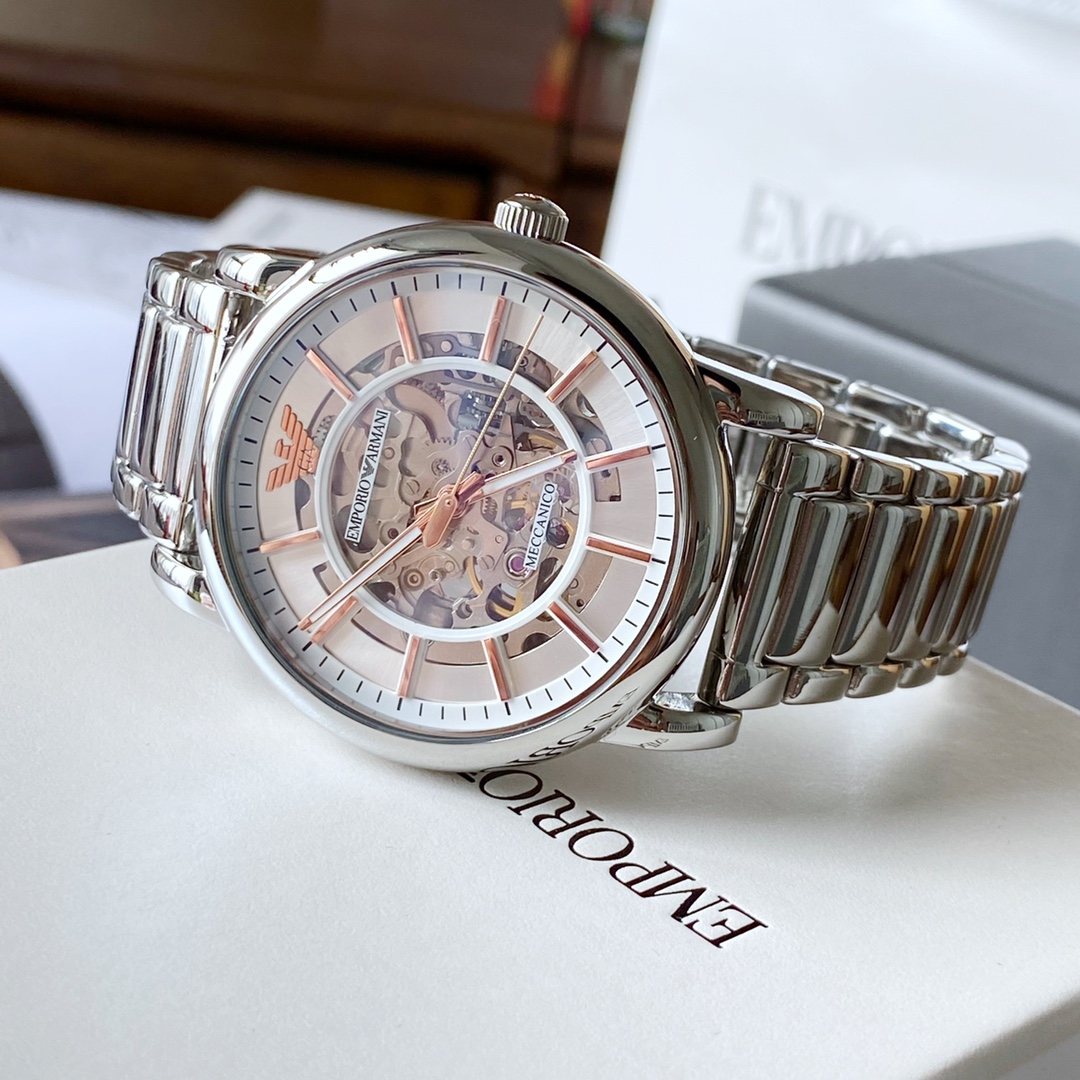 EMPORIO ARMANI Silver Skeleton Watch — front