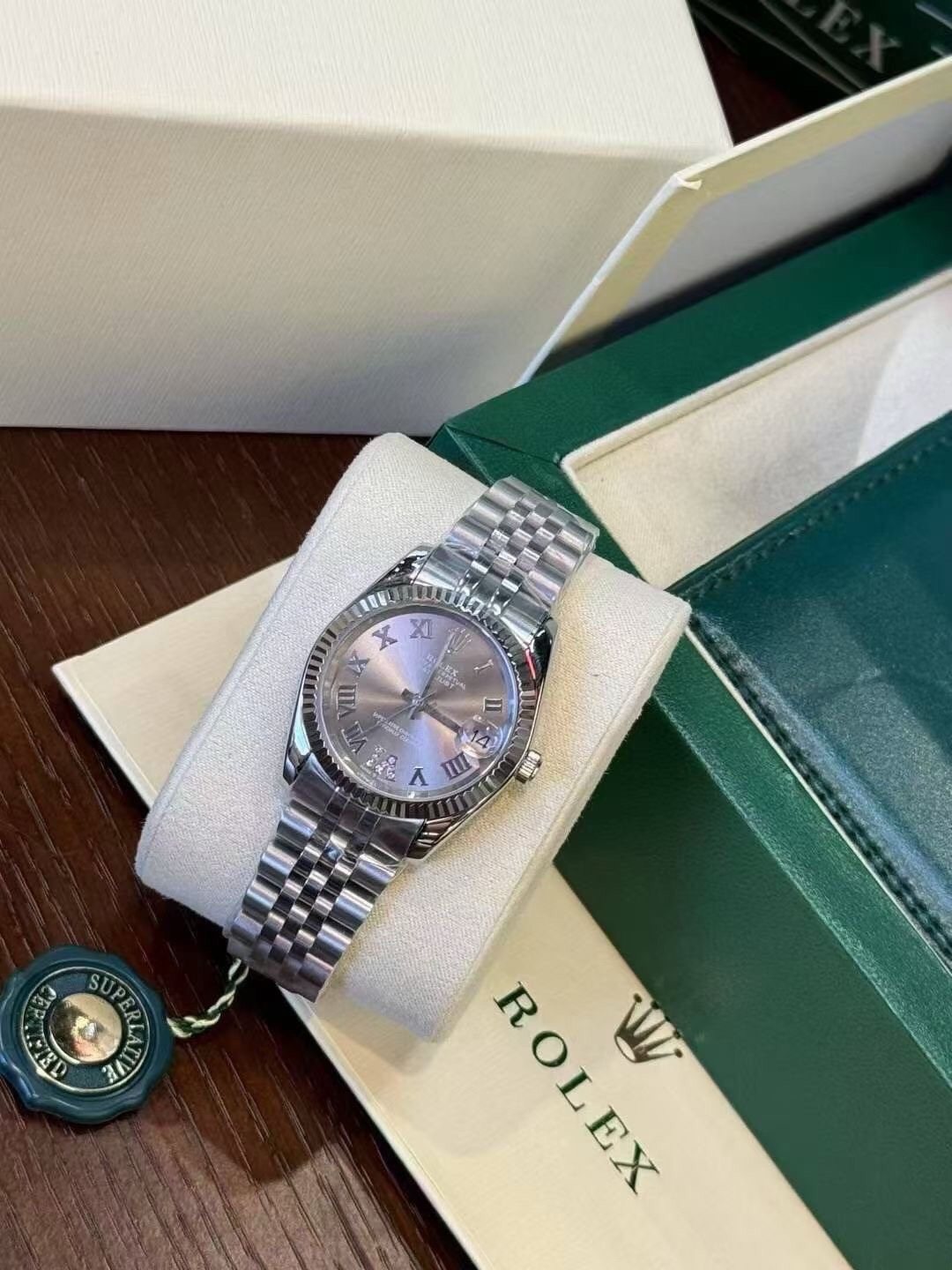 Rolex Pearlescent Gray Dial Watch — front
