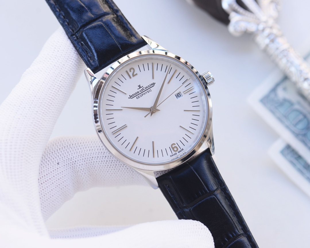 Jaeger-LeCoultre Silver Black White Dial Strap Watch — front