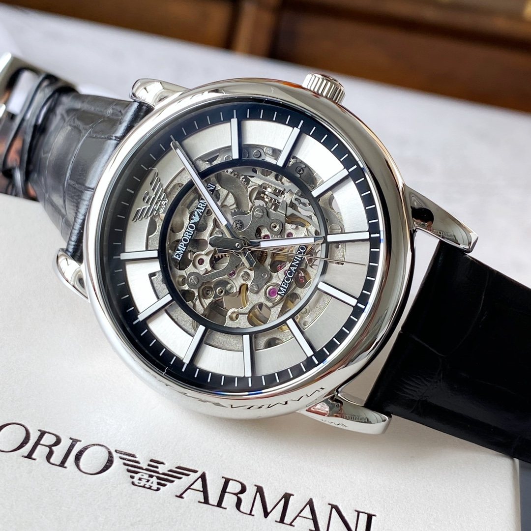 EMPORIO ARMANI Silver-Tone Skeleton Dial Watch — front