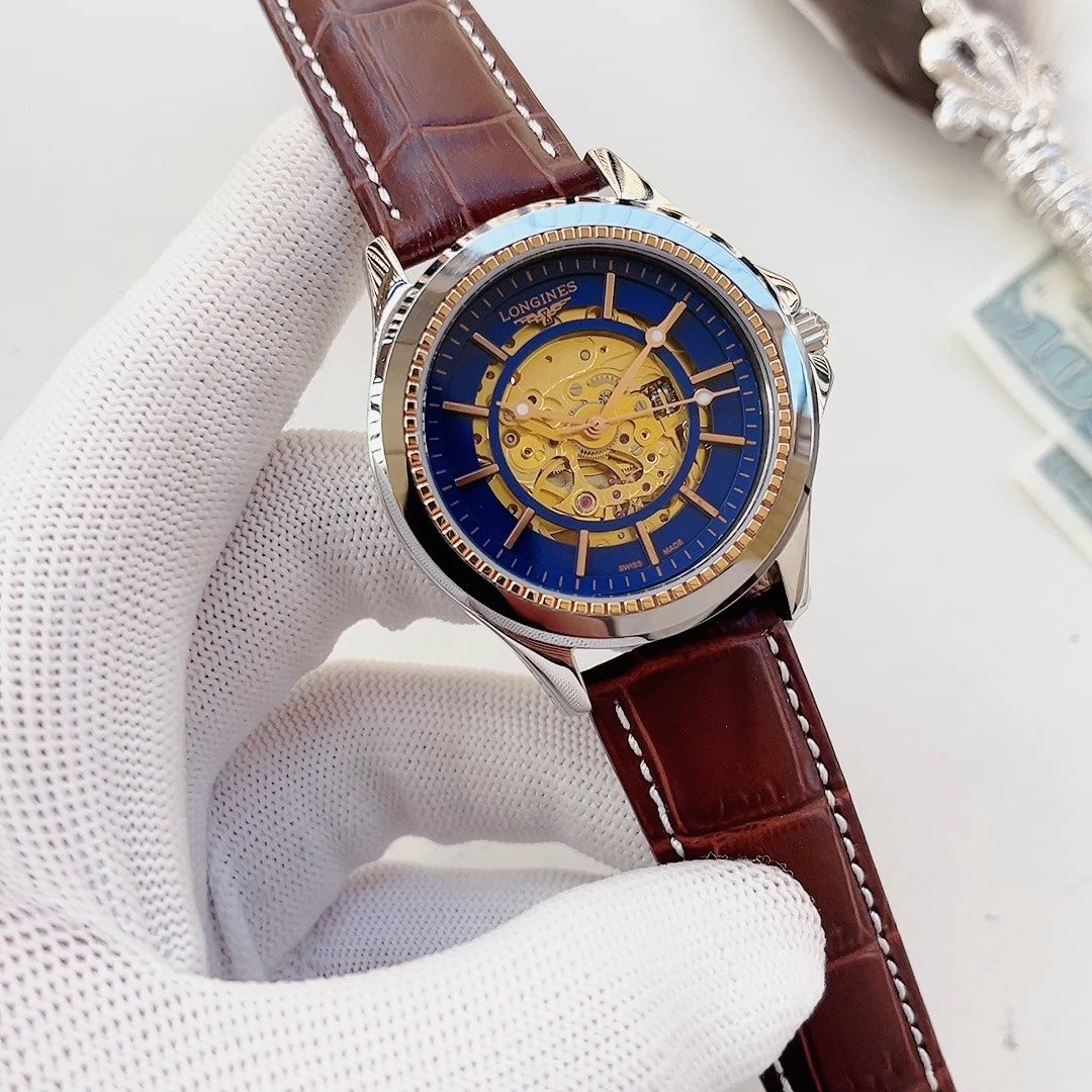 Longines Blue Open-Heart Leather Strap Watch — hero