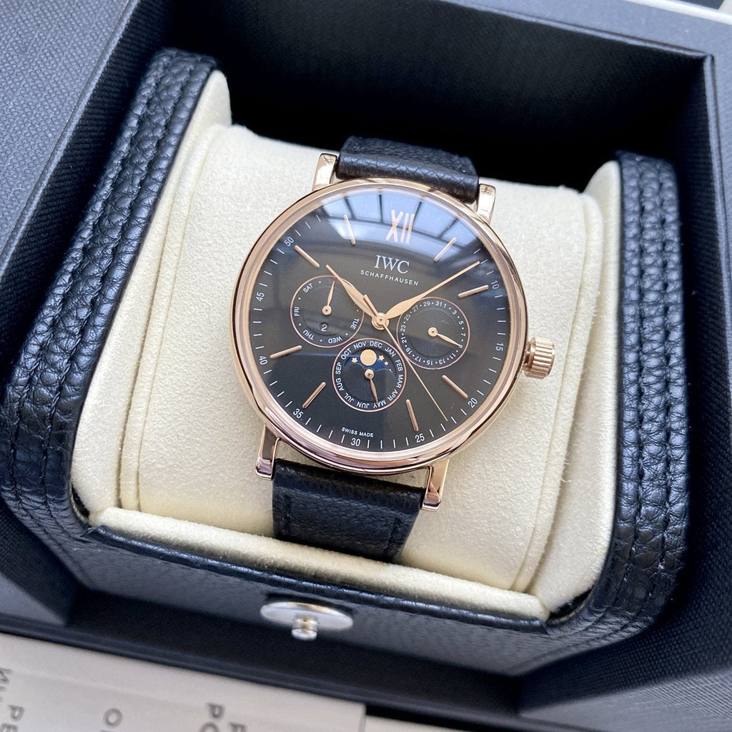 IWC Rose Gold Blue Dial Strap Watch — hero