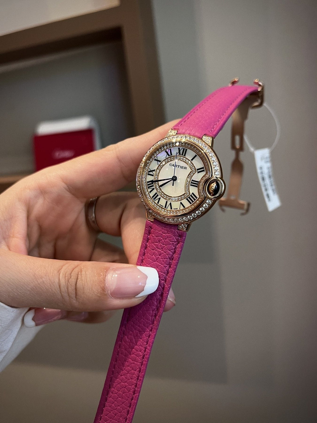 Cartier Pink Gold Leather Strap Watch — front