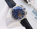 Cartier Silver Black Blue Dial Strap Watch — hero
