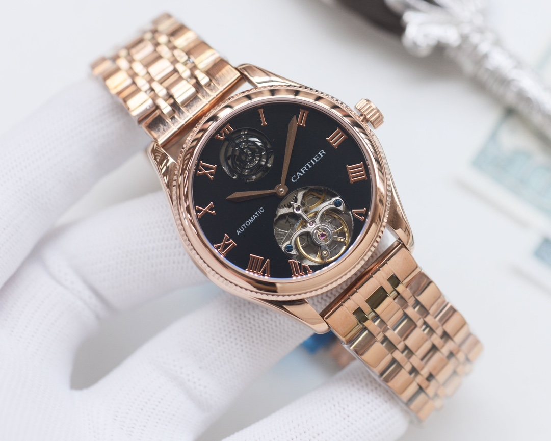 Cartier Rose Gold Black Dial Bracelet Watch — hero