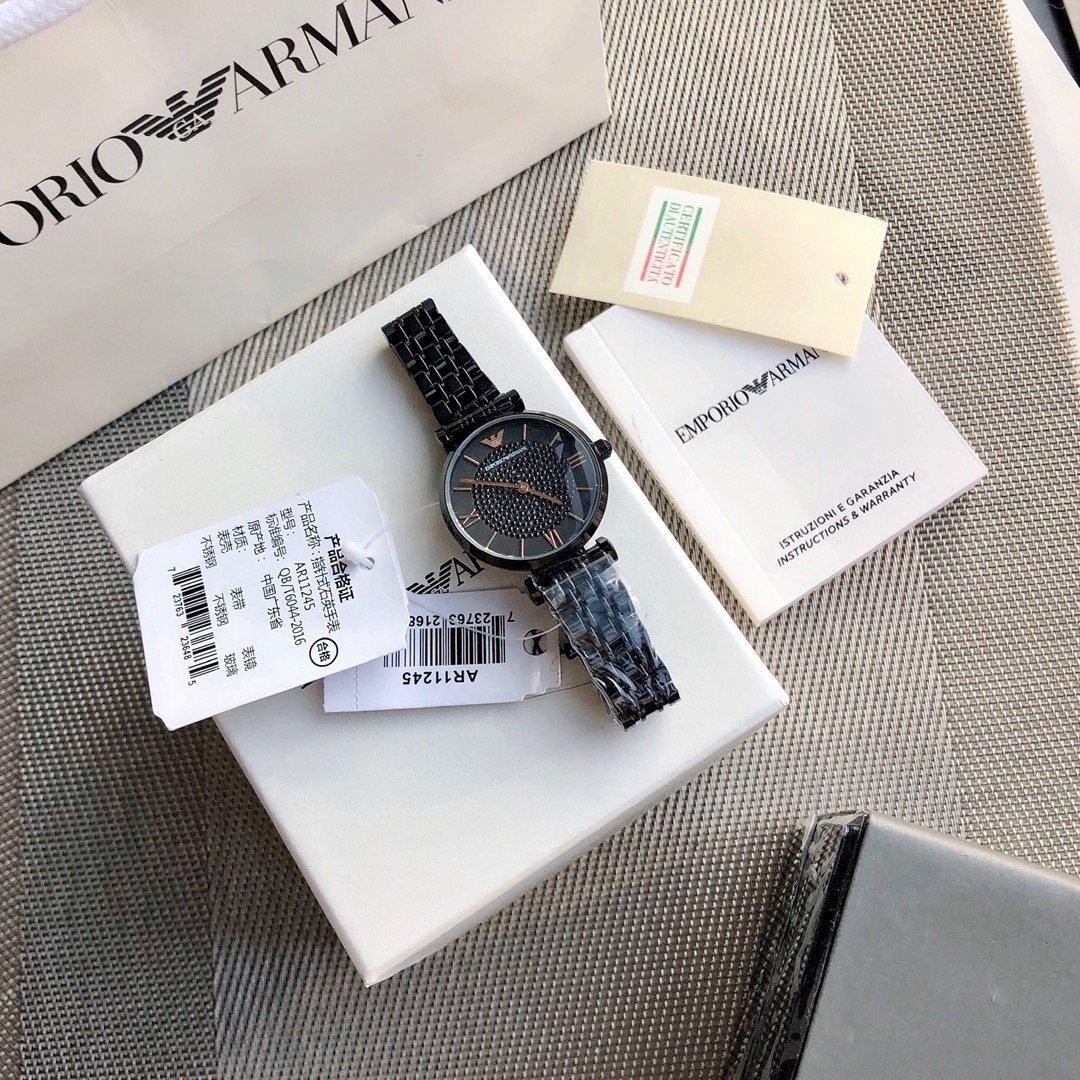 EMPORIO ARMANI Black Dial Rose Gold-Tone Watch — front