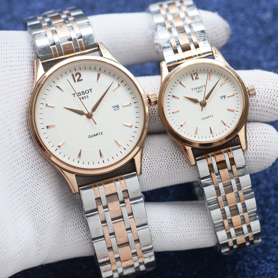 Tissot Rose Gold Silver White Dial Bracelet Couple Watch Set — hero
