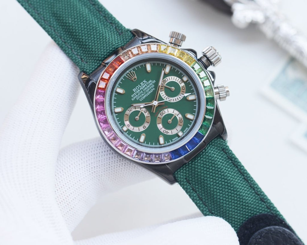 Rolex Green Dial Strap Watch — front
