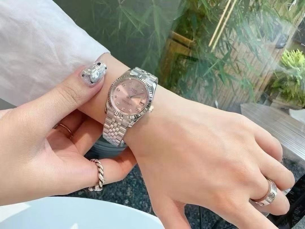 Rolex Pink Dial Metal Bracelet Watch — model