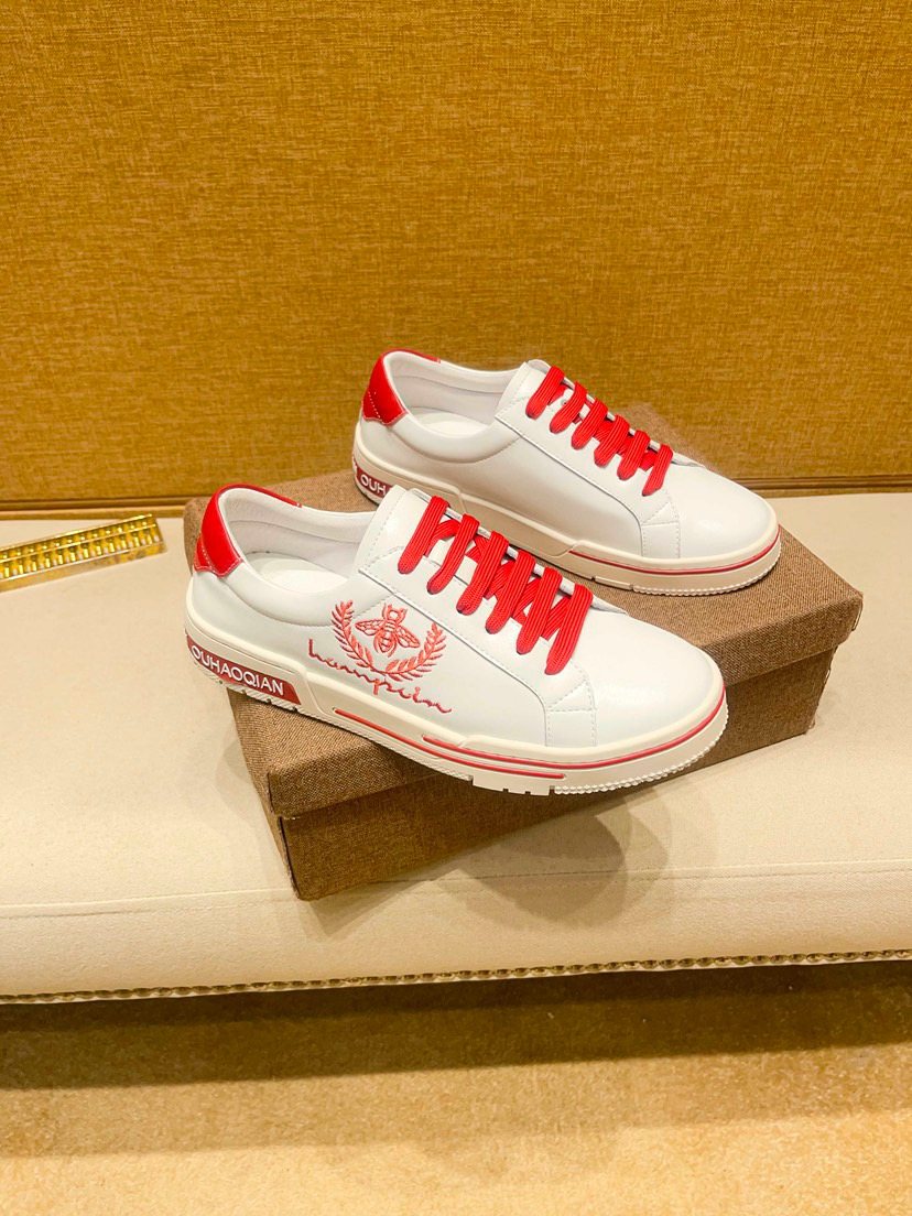 White & Red Graphic Low-Top Sneakers — hero